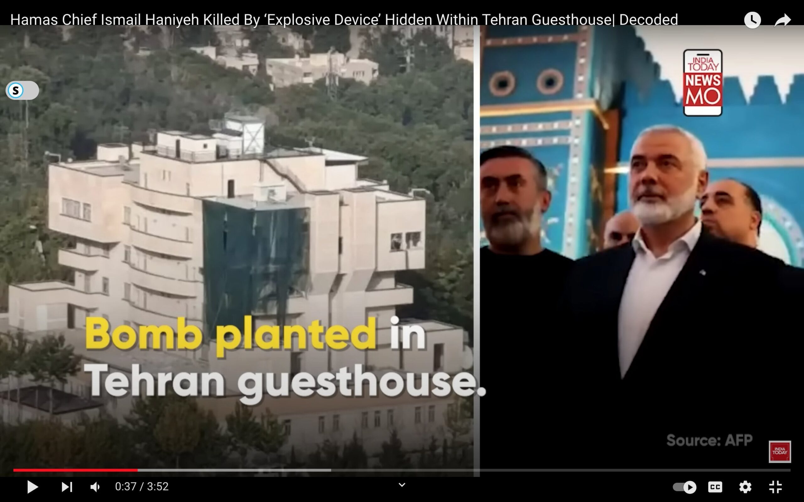 Video screencapture of Ismail Haniyeh and guesthouse.