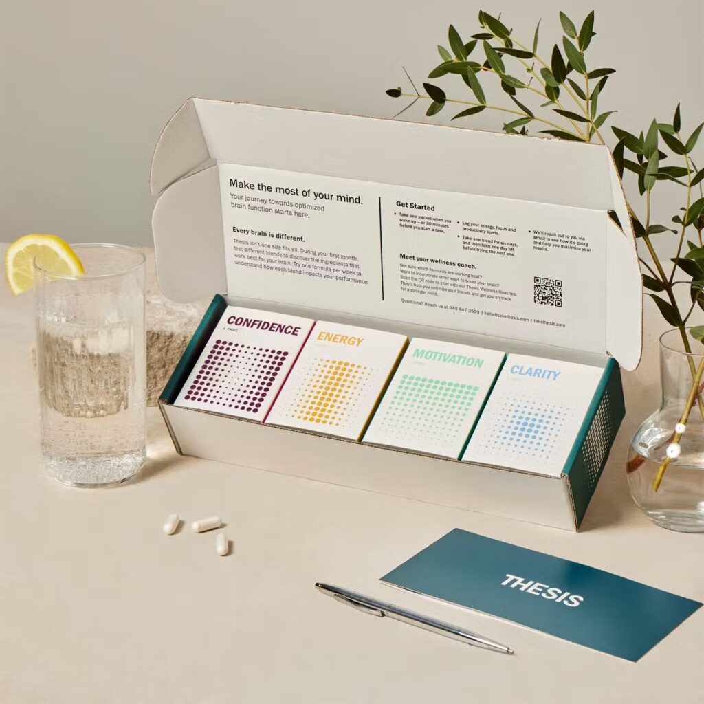 Box of Thesis brain supplements, light color.