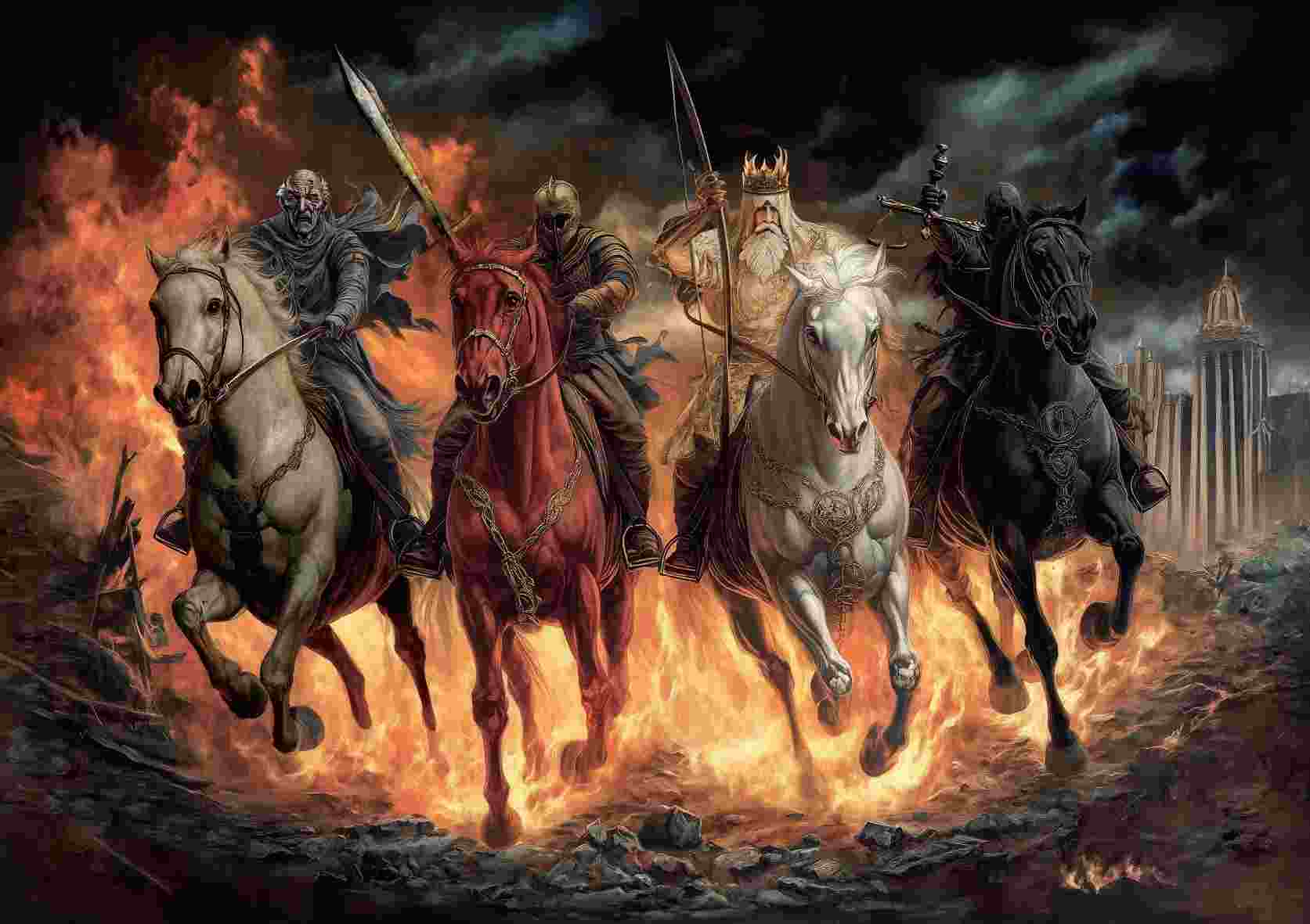 A painting of the Four Horsemen of the Apocalypse (Rev 6)