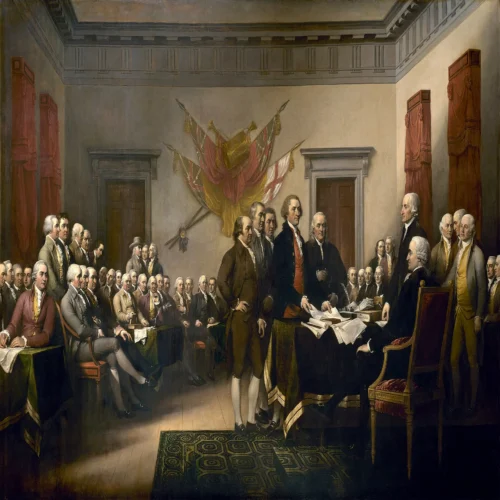 The painting, "Declaration of Independence" by John Trumbull, 1819.