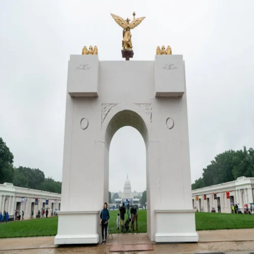 Replica of the proposed "Arc of Trump" at the Washington, DC State Fair, June, 2026