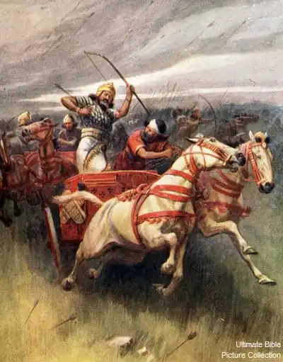 Painting of Ahab wounded in battle.