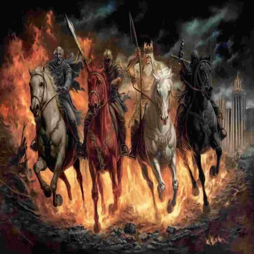 A painting of the Four Horsemen of the Apocalypse (Rev 6)